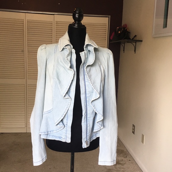 🧵I.N.C. STRETCH DENIM JEAN FRONT RUFFLE JACKET🧵 - Picture 4 of 8
